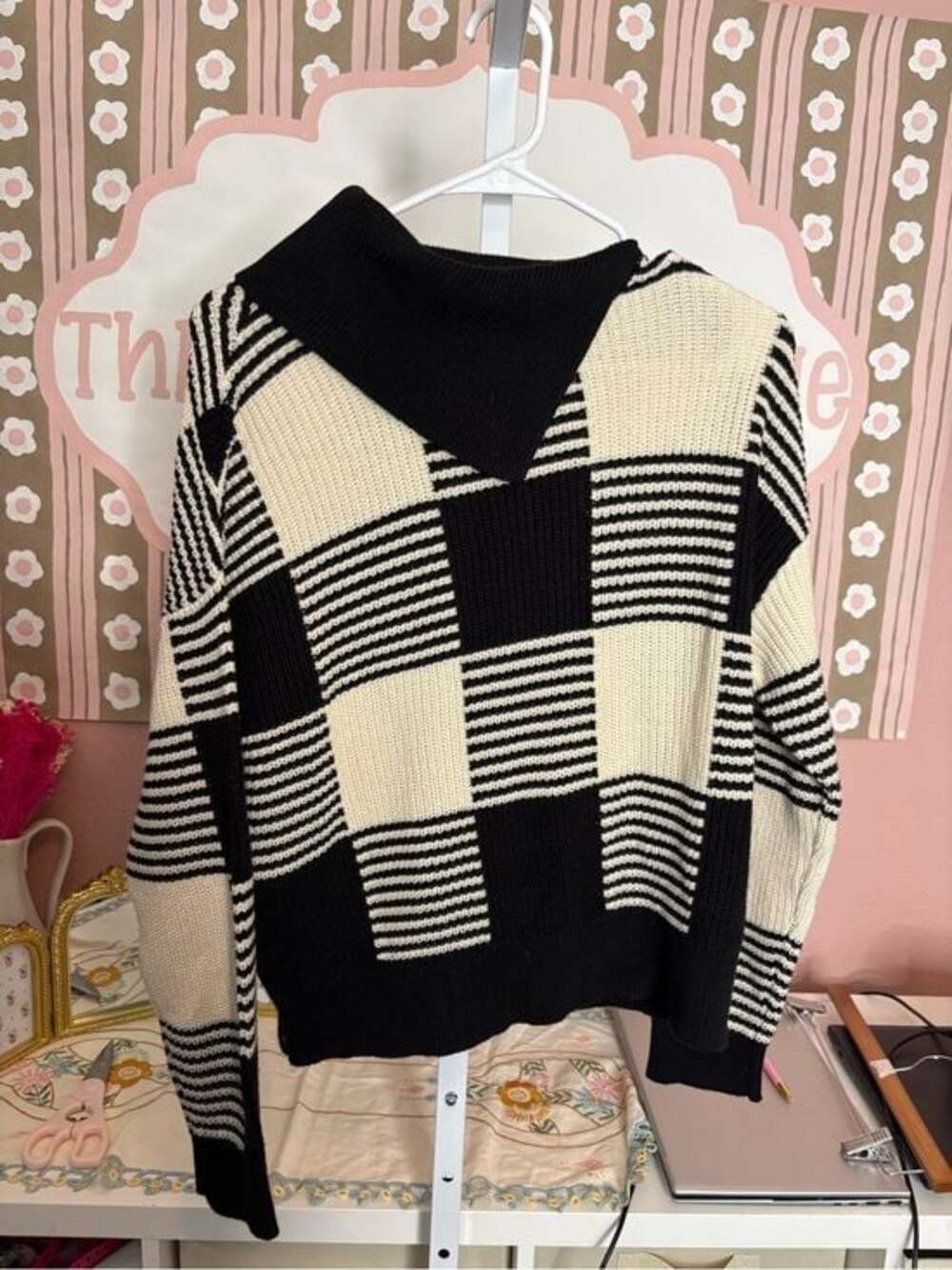 Nautica Jeans Women's Buffalo-Check Drop-Shoulder Sweater Sz M